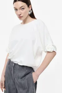 WHITE WIDE TOP WITH SHORT SLEEVES AND DRAPED DETAIL – Image 1