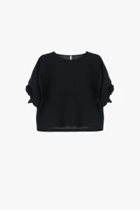 BLACK WIDE TOP WITH SHORT SLEEVES AND DRAPED DETAIL – Image 4