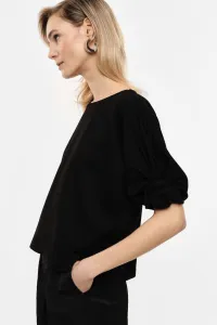 BLACK WIDE TOP WITH SHORT SLEEVES AND DRAPED DETAIL – Image 3