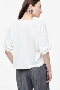 WHITE WIDE TOP WITH SHORT SLEEVES AND DRAPED DETAIL – Image 3