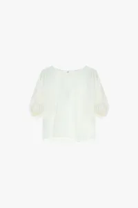 WHITE WIDE TOP WITH SHORT SLEEVES AND DRAPED DETAIL – Image 4