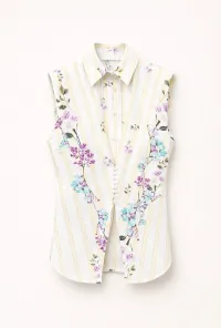 A SLEEVELESS TAILORED TOP WITH SOFT STRIPES AND FLORAL PRINTS  – Image 3