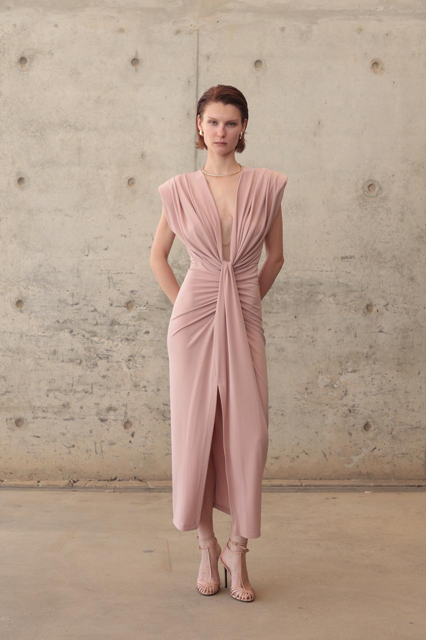 LONG DRESS DEEP V-NECK CENTRAL DRAPING – Image 4