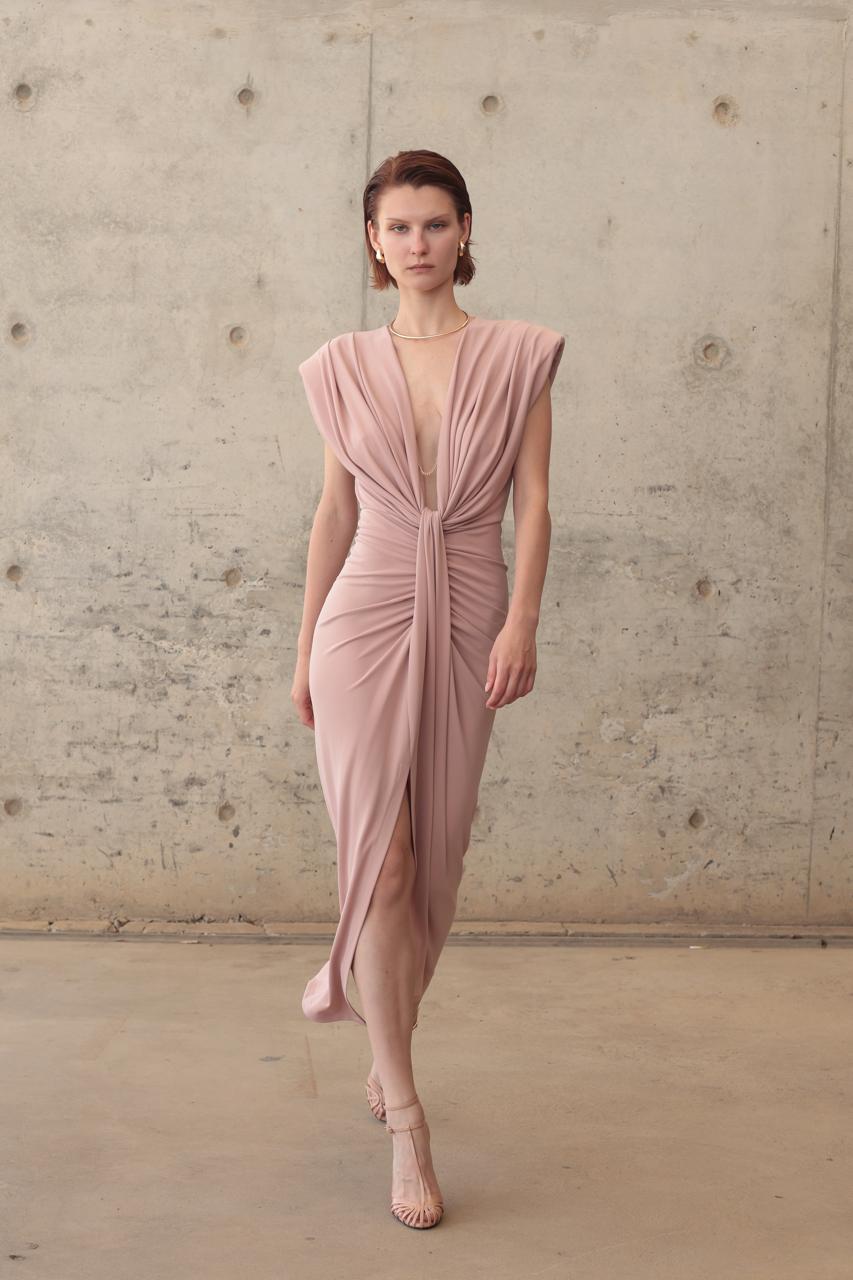 LONG DRESS DEEP V-NECK CENTRAL DRAPING – Image 6