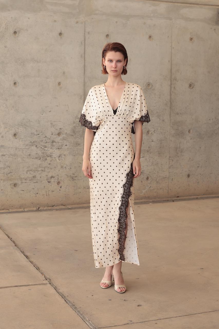 LONG DRESS WITH DOTS AND LACE DETAILING – Image 5