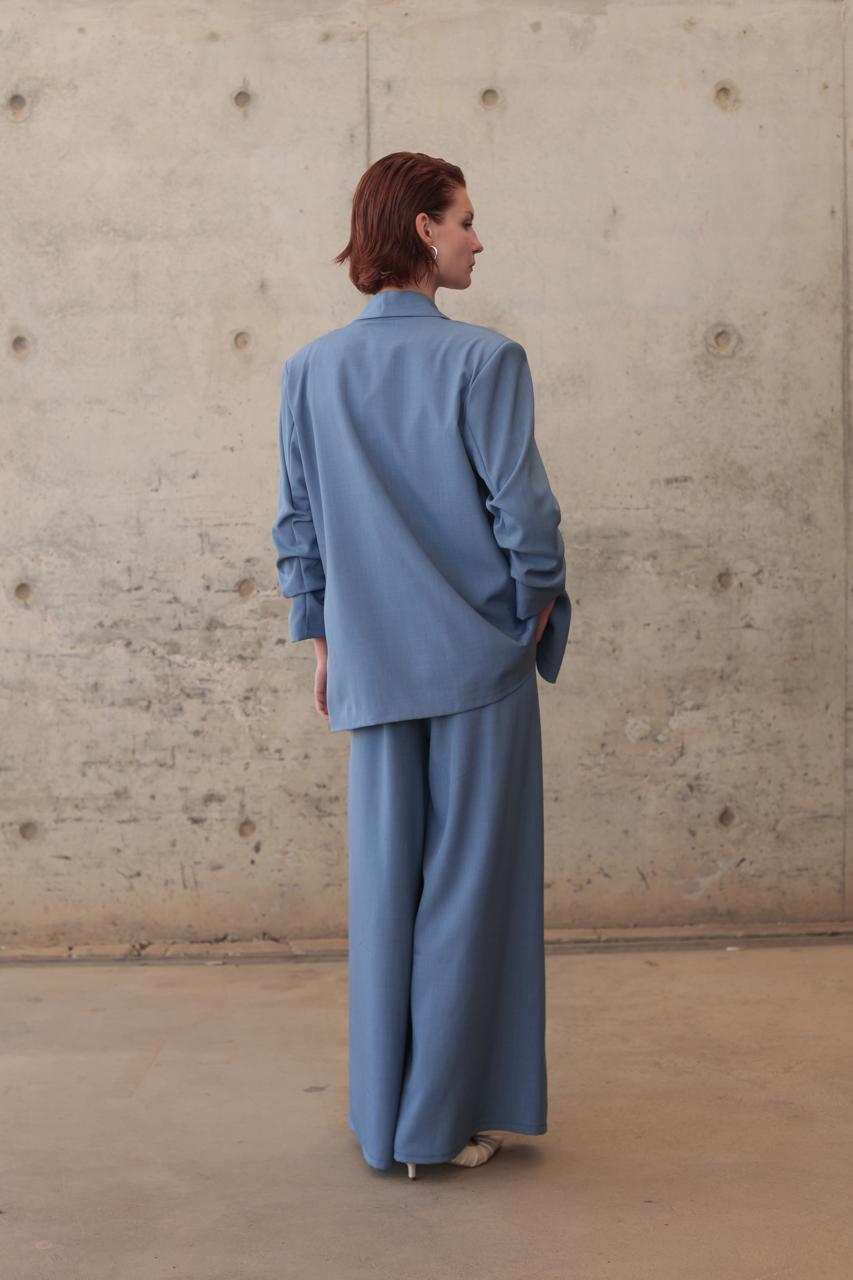 CHIC BLUE SUIT SET FEATURING A RELAXED BLAZER AND HIGH-WAISTED WIDE-LEG PANTS – Image 5