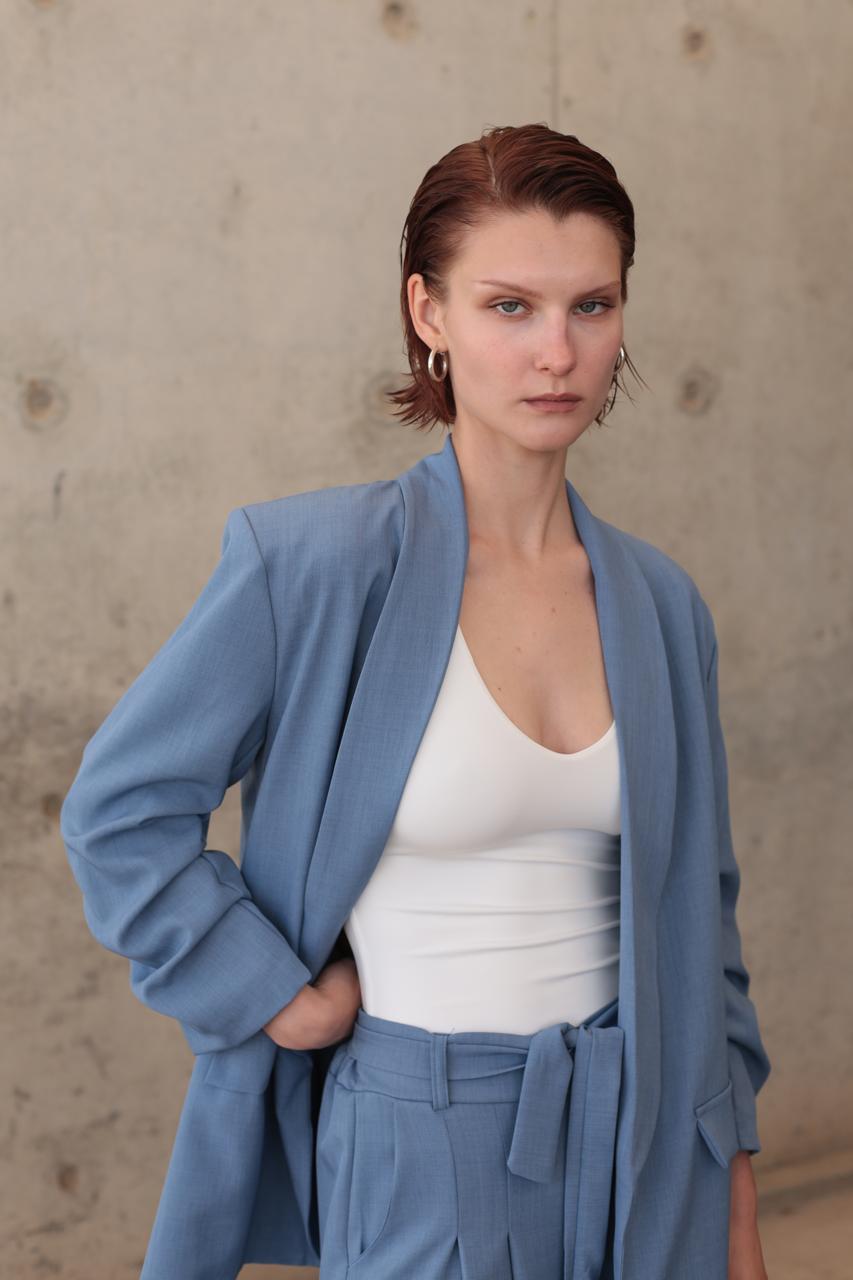 CHIC BLUE SUIT SET FEATURING A RELAXED BLAZER AND HIGH-WAISTED WIDE-LEG PANTS – Image 1