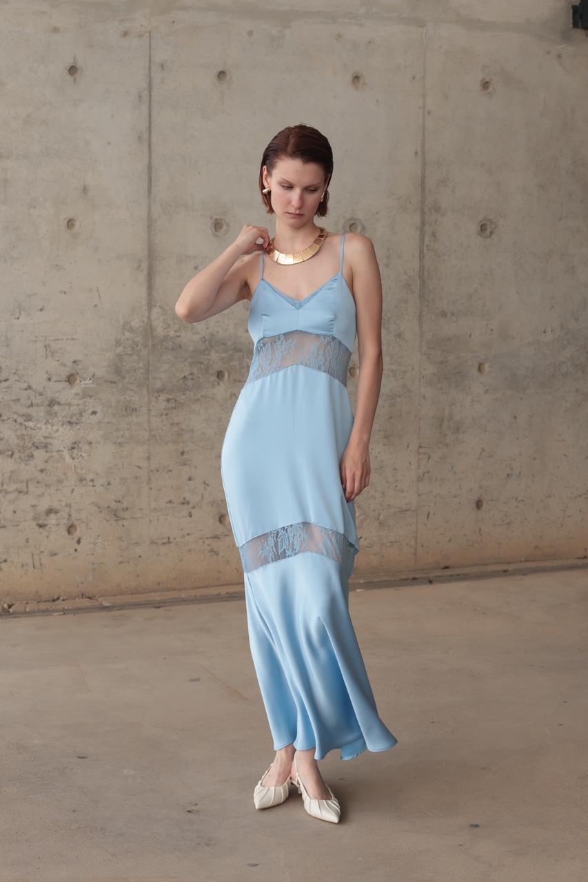 LONG DRESS WITH LACE PANELS AND THIN STRAPS – Image 2