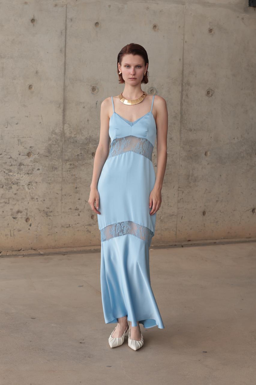 LONG DRESS WITH LACE PANELS AND THIN STRAPS – Image 1