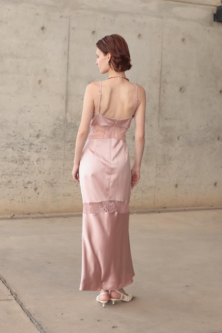 LONG DRESS WITH LACE PANELS AND THIN STRAPS – Image 2
