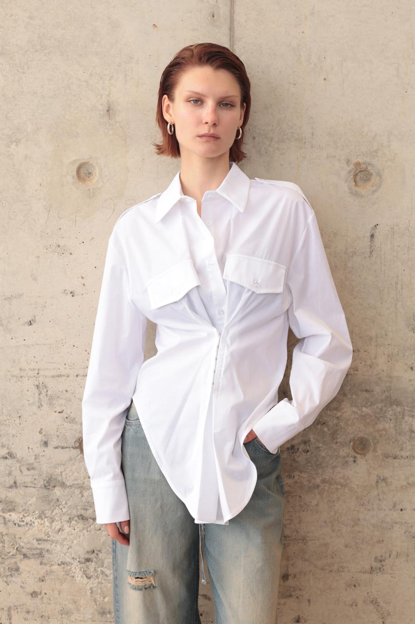 WHITE SHIRT FEATURING A STRUCTURED CORSET-INSPIRED WAIST – Image 2