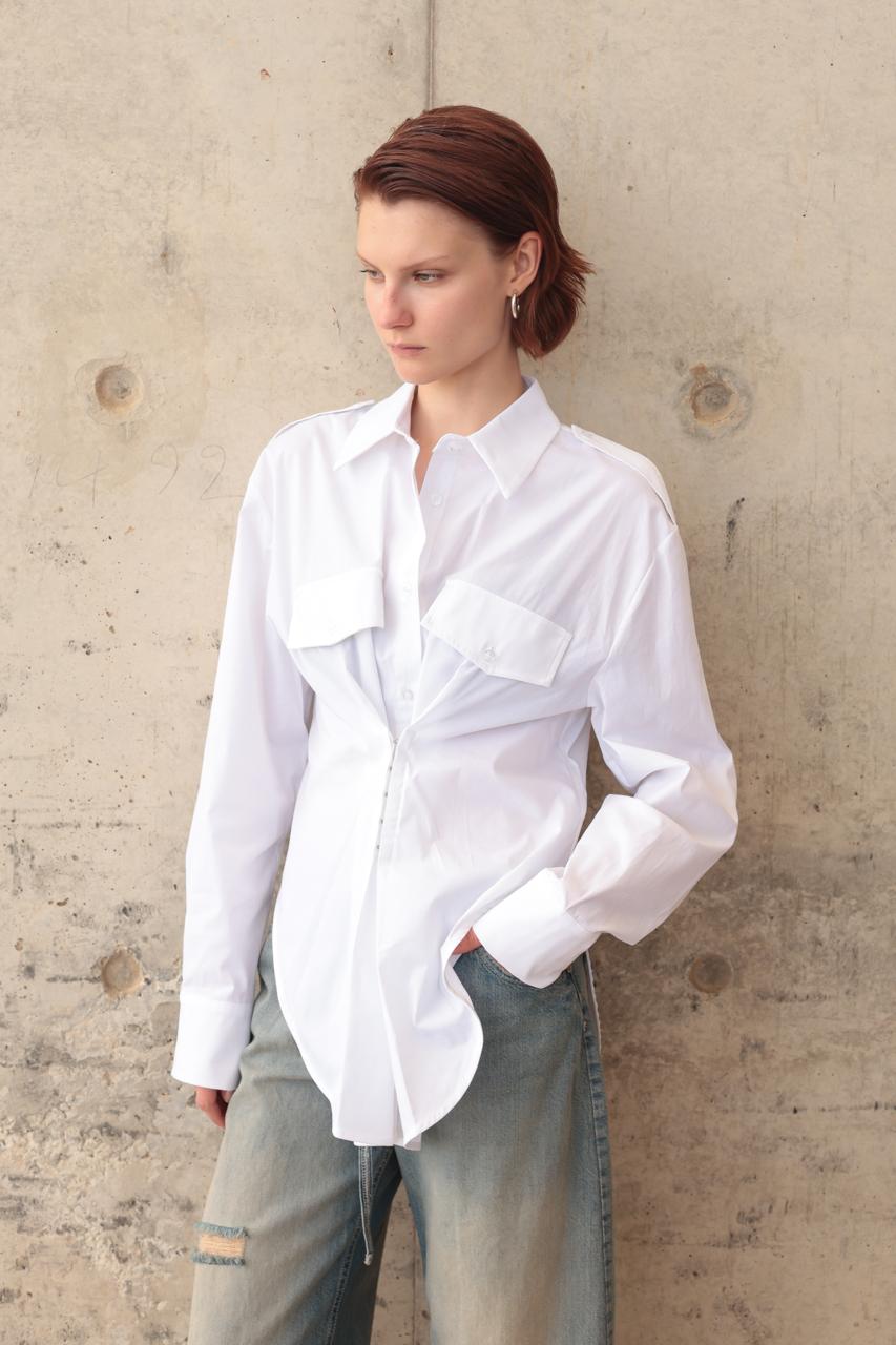 WHITE SHIRT FEATURING A STRUCTURED CORSET-INSPIRED WAIST – Image 3