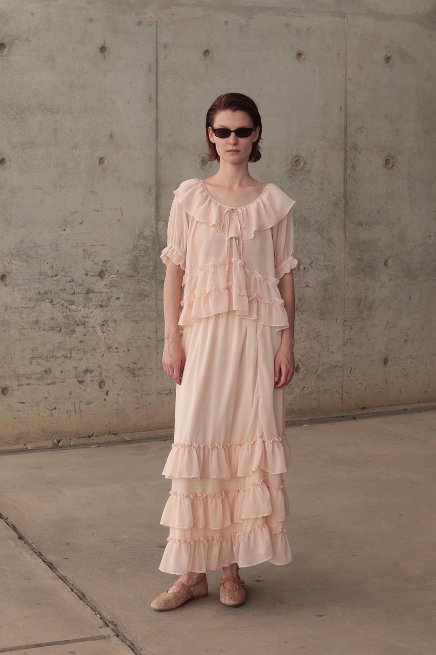 SOFT BLUSH PINK CHIFFON TOP AND MUCHING RUFFLE SKIRT WITH A LIGHT, FLOWING FIT – Image 1
