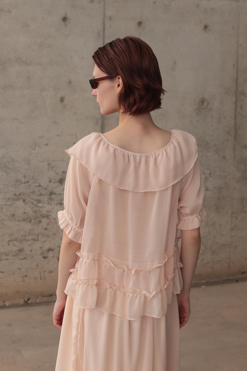 SOFT BLUSH PINK CHIFFON TOP AND MUCHING RUFFLE SKIRT WITH A LIGHT, FLOWING FIT – Image 4