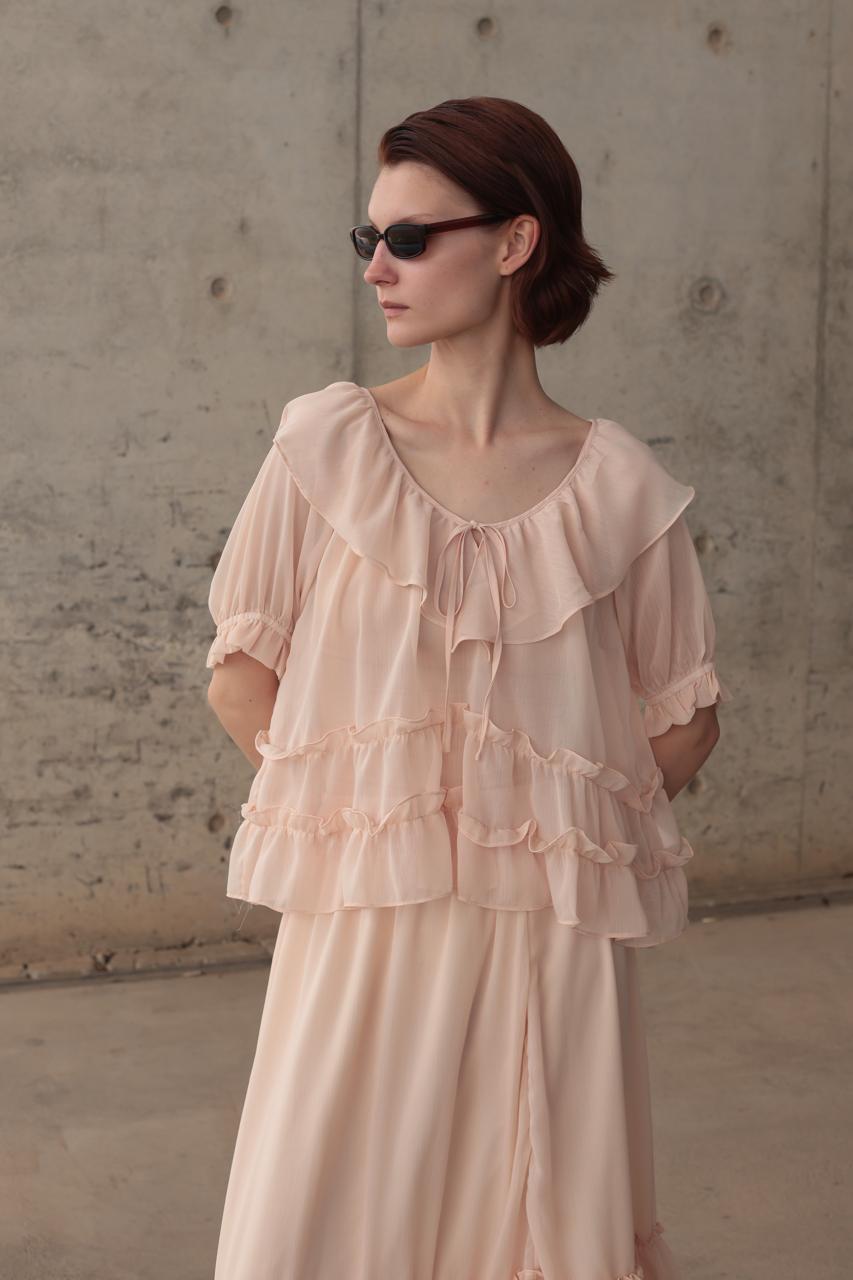 SOFT BLUSH PINK CHIFFON TOP AND MUCHING RUFFLE SKIRT WITH A LIGHT, FLOWING FIT – Image 5