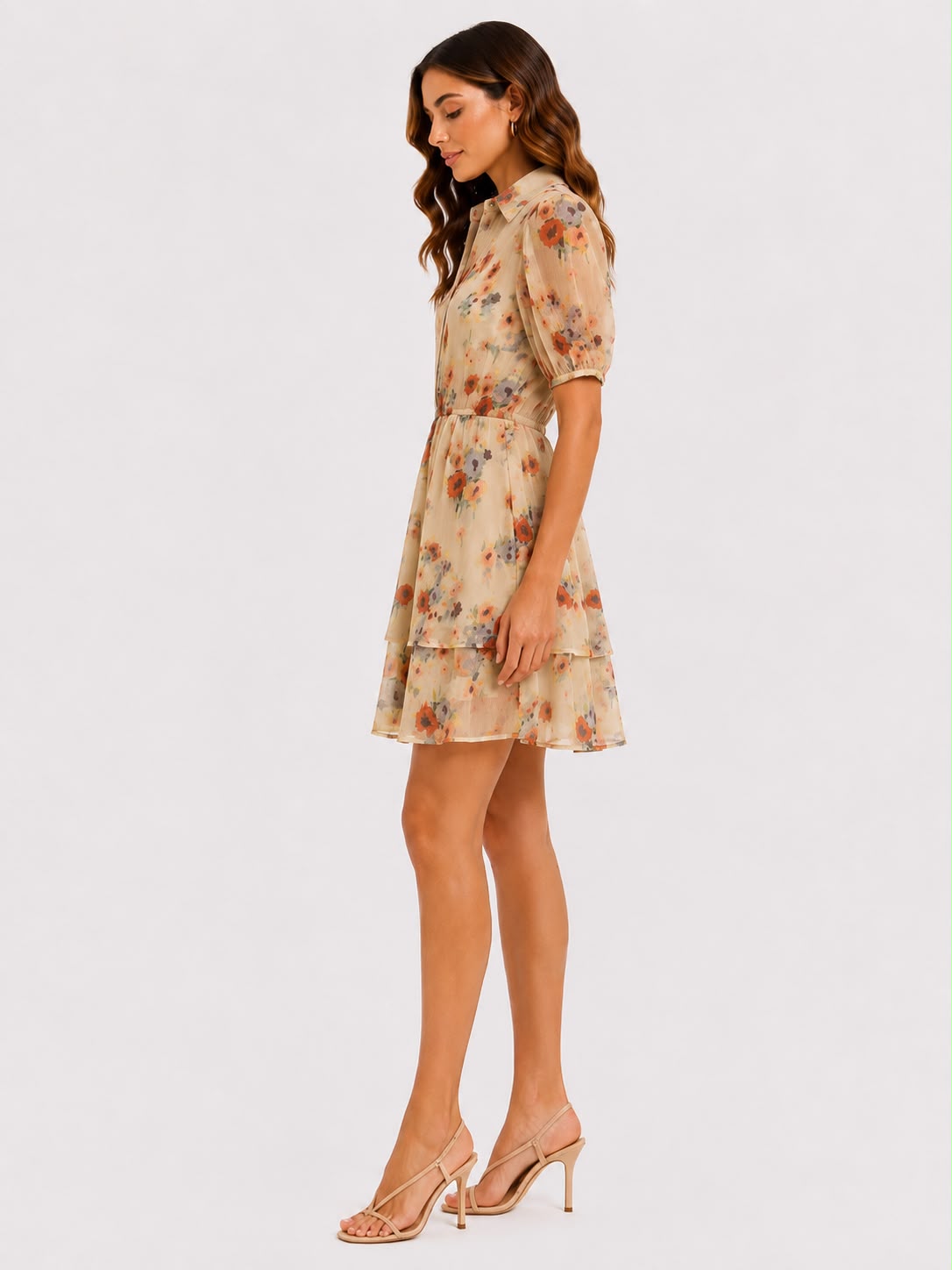 FLORAL MINI DRESS CRAFTED FROM AIRY SHEER FABRIC, FEATURING A CLASSIC COLLARED NECKLINE – Image 2