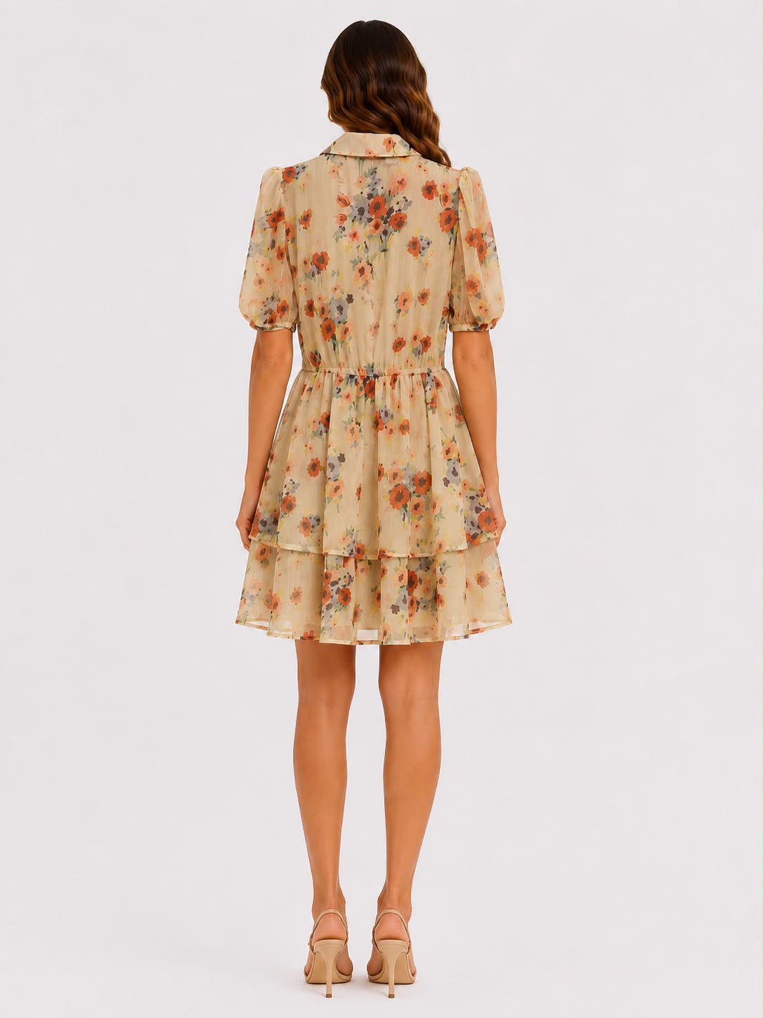FLORAL MINI DRESS CRAFTED FROM AIRY SHEER FABRIC, FEATURING A CLASSIC COLLARED NECKLINE – Image 3