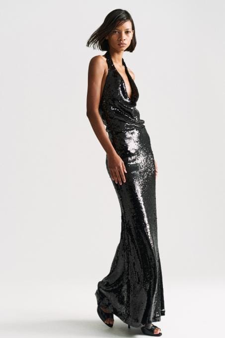 BLACK SEQUIN HALTER MAXI DRESS – Image 4