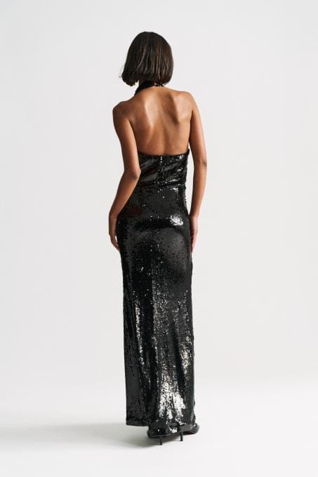 BLACK SEQUIN HALTER MAXI DRESS – Image 2