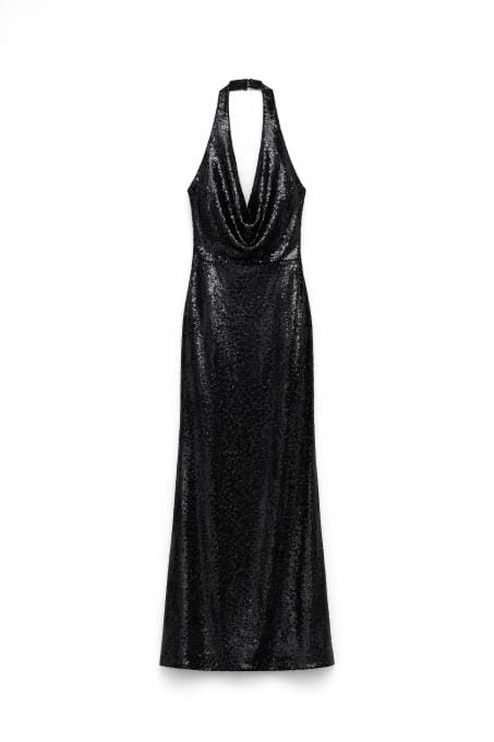 BLACK SEQUIN HALTER MAXI DRESS – Image 5
