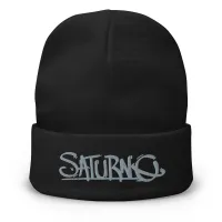 Embroidered Beanie w/ Silver Saturno Logo – Black