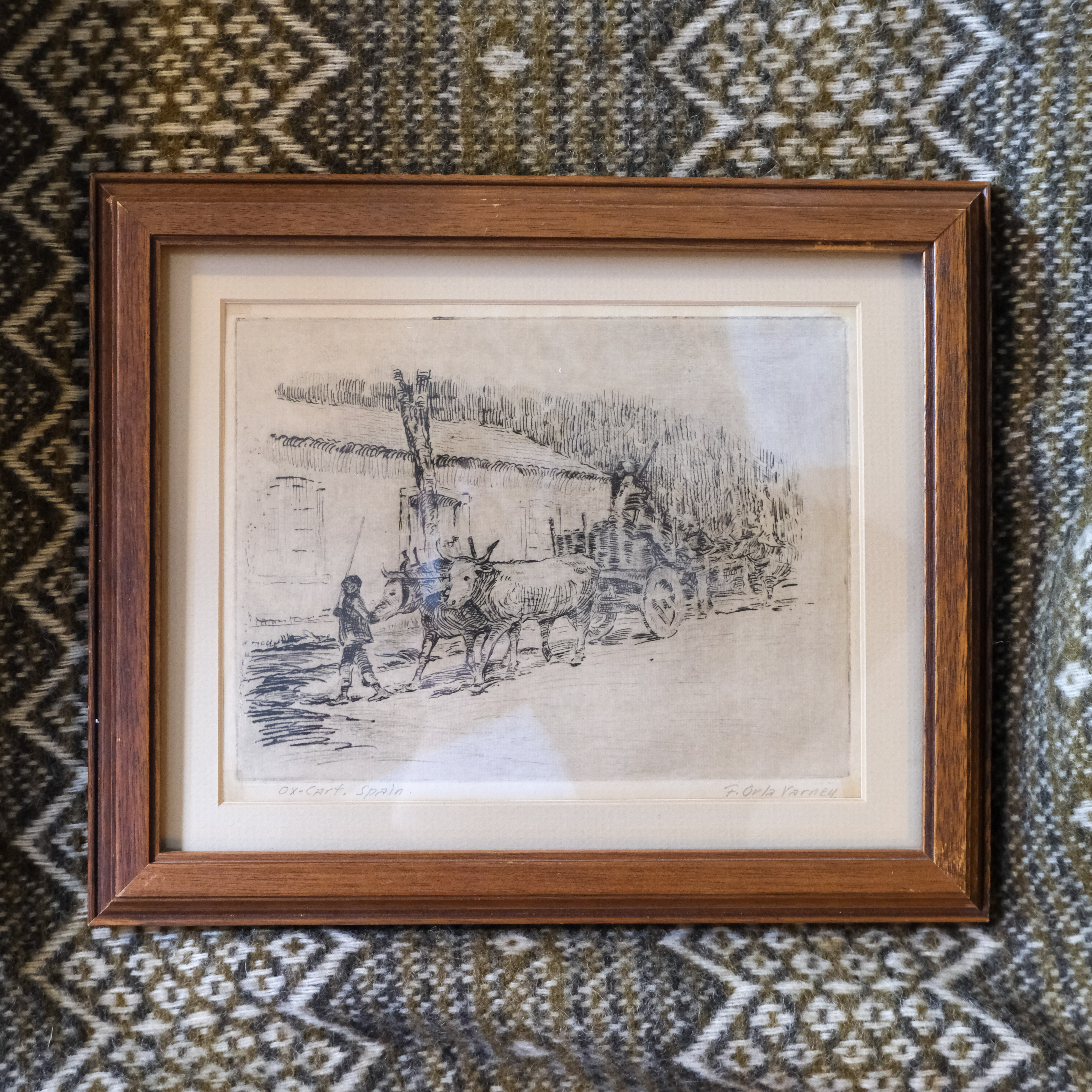 Original Signed Etching - F. Orla Varney, "Ox Cart, Spain" – Image 2
