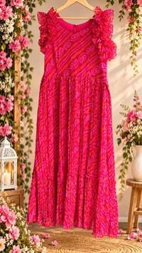 Pink Crush Bandhej Ruffle Maxi – Image 1