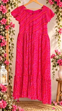 Pink Crush Bandhej Ruffle Maxi – Image 3