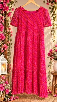 Pink Crush Bandhej Ruffle Maxi – Image 2