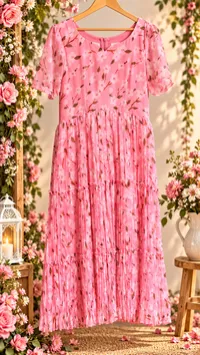 Pink Floral Pure Chiffon 2 Tier Maxi – Image 1