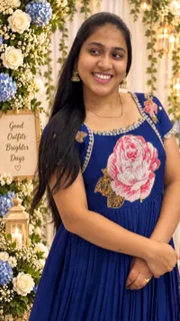 Royal Blue Chinnon Designer Long Frock – Image 2