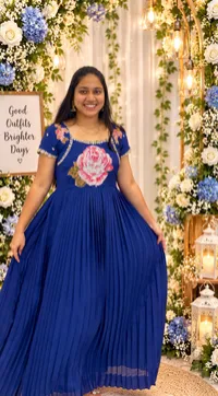 Royal Blue Chinnon Designer Long Frock – Image 1