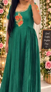 Teal Green Chinnon Designer Long Frock – Image 2