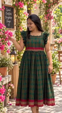 Narayanpeta Handloom Green Maxi Frock – Image 1