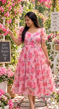 Organza Pink Floral Umbrella Maxi Frock – Image 1
