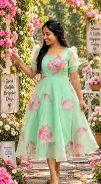 Organza Mint Floral Umbrella Maxi Frock – Image 1