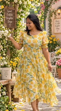 Organza Yellow Floral Umbrella Maxi Frock – Image 1
