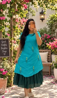 Teal Blue Mul Cotton A-Line Maxi Frock – Image 1