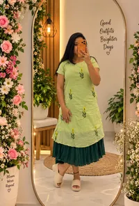 Lime Green Mul Cotton A-Line Maxi Frock – Image 1
