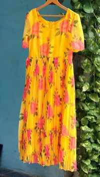 Golden Yellow Floral Pure Chiffon Maxi – Image 2