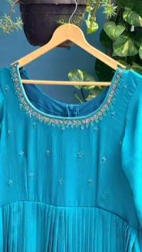 Turquoise Blue Chinnon Designer Long Frock – Image 2