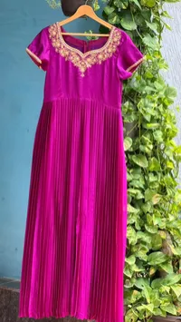 Rani Pink Chinnon Designer Long Frock – Image 1