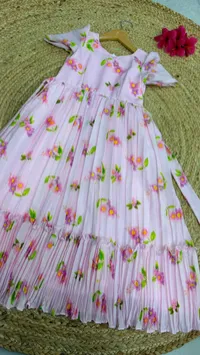 Pink Floral Mul Cotton Kid Frock – Image 2
