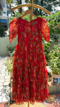 Floral Crush Chiffon Elbow Sleeve Kids Frock – Image 1