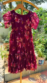 Crush Chiffon Elbow Sleeve Kids Frock – Image 1