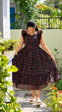 Floral Pure Georgette Ruffle Sleeve Maxi – Image 1
