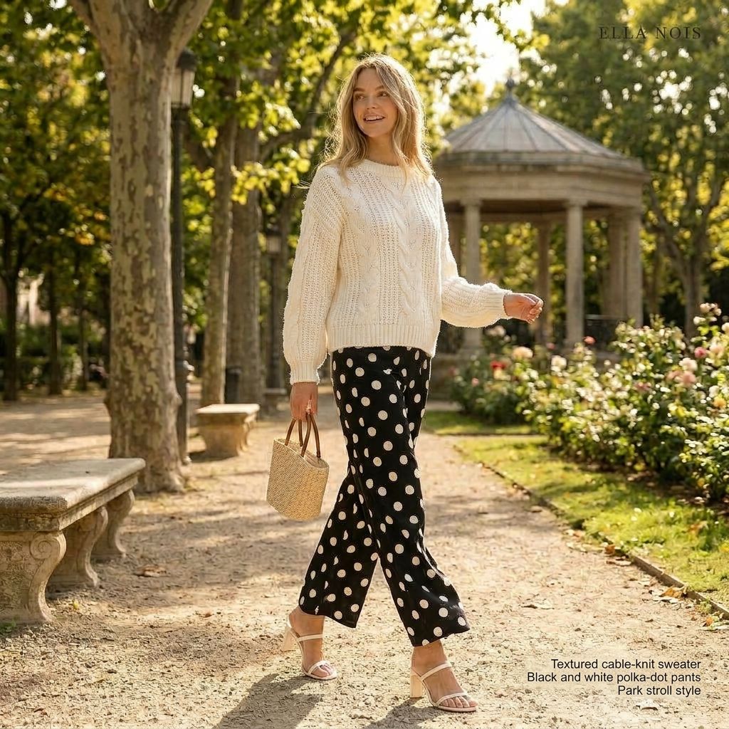 Polka Dot high-rise wide leg pants – Black, Large