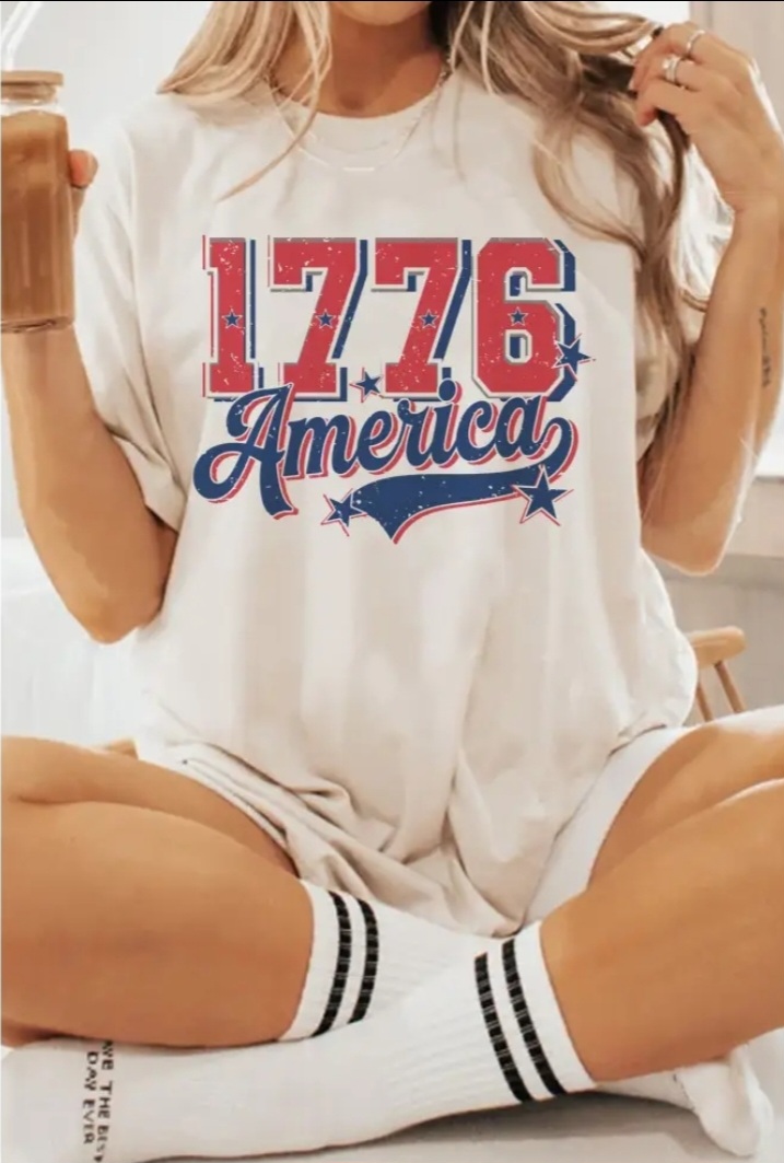 1776 America 4th of July Round Neck Tee – Image 2