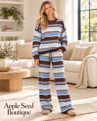 CREW NECK MULTI STRIPE SWEATER WITH WIDE LEG PANTS – XSmall