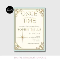 Once Upon a Time Baby Shower Invitation – Editable Soft Green and Gold Canva Template – Image 3